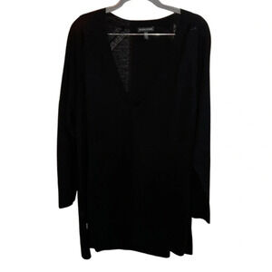 Eileen Fisher Merino Wool Longline Black VNeck Sweater Size Large